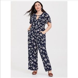 Navy Floral Challis Jumpsuit *Never Worn* Torrid